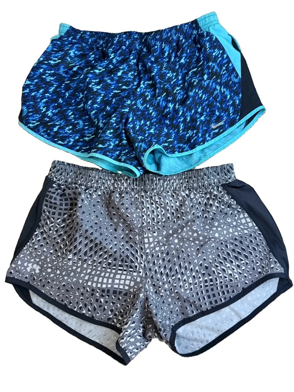 Nike Women's Blue Pattern & Gray Printed Athletic Shorts Duo